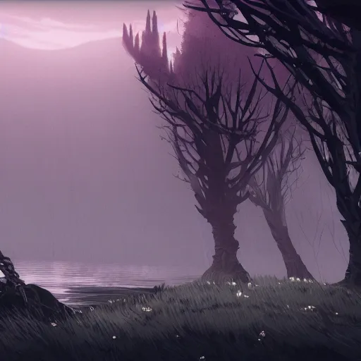 Image similar to scenery of elden ring in the style of the game gris