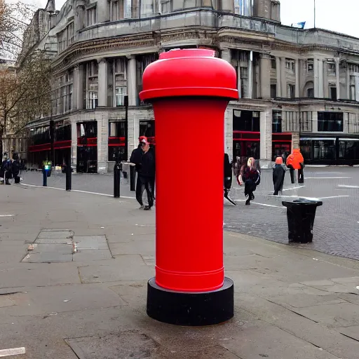 Image similar to a giant statue of a red plunger and a toilet in the center of london.