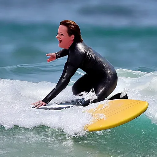 Image similar to photo of melissa mccarthy surfing a wave