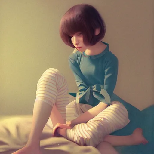 Image similar to little girl in pajama. digital artwork made by ilya kuvshinov, inspired by pixar movies and balthus, highly detailed, realistic,