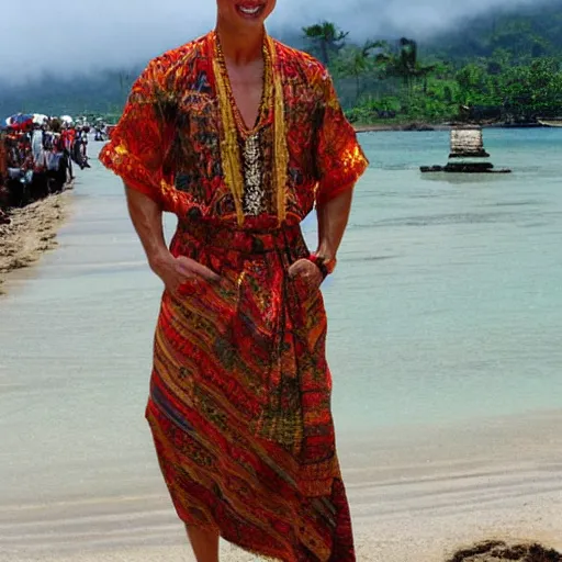 Image similar to tom cruise wearing traditional Bali dress