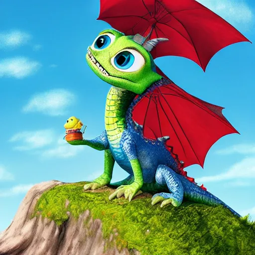 Image similar to a gentleman dragon as a pixar movie, detailed