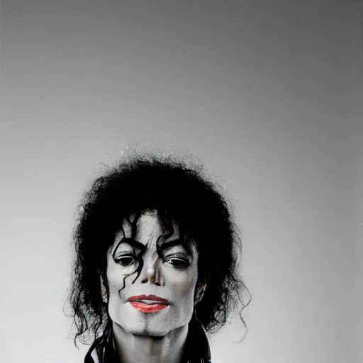 Image similar to Photograph portrait of Michael Jackson by Jonathan Mannion, close up, 40mm lens, shallow depth of field, split lighting