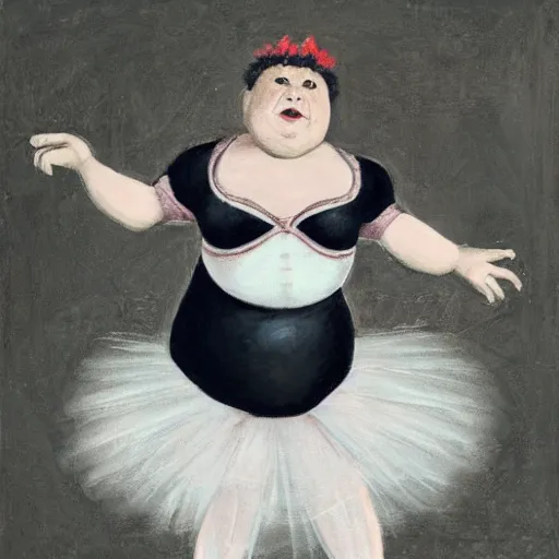 Image similar to portrait of a morbidly obese man in a ballerina tutu dancing in a ballet