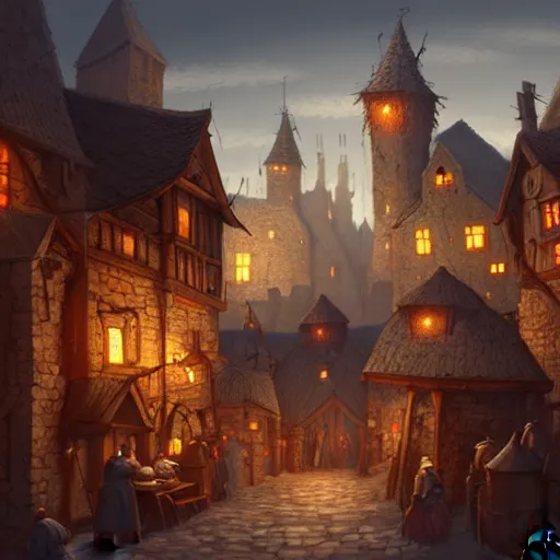 Image similar to busy medieval village, deviantart, artstation, fantasy