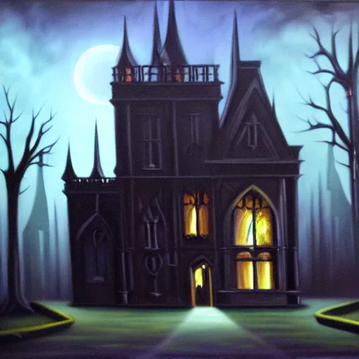 Image similar to dark, gothic, vampire, mansion, oil painting