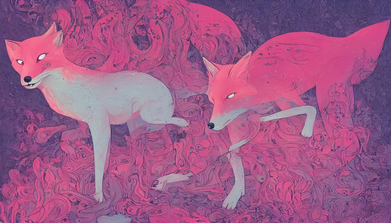 Image similar to pink fox by kilian eng, victo ngai, josan gonzalez