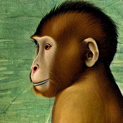 Prompt: a philosopher monkey pondering!!!!!!!!! intensely, portrait, by sandro botticelli