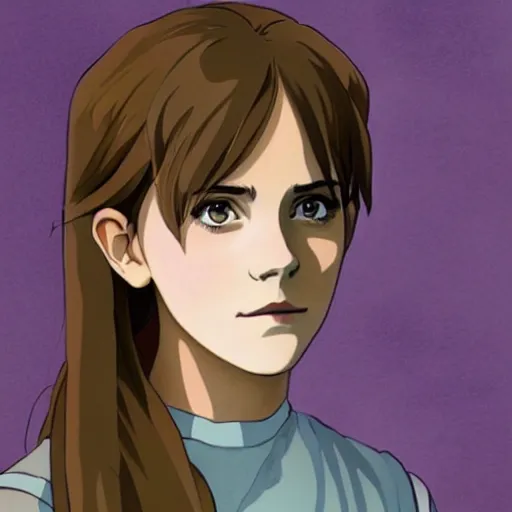 Image similar to a portrait painting of emma watson as anime girl by studio ghibli