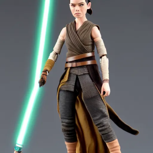 Image similar to Rey from Star Wars as an action figure.