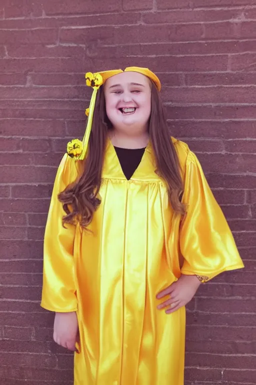 Image similar to 16-year-old Honey Boo Boo pose in a yellow cap & gown for senior year of high school