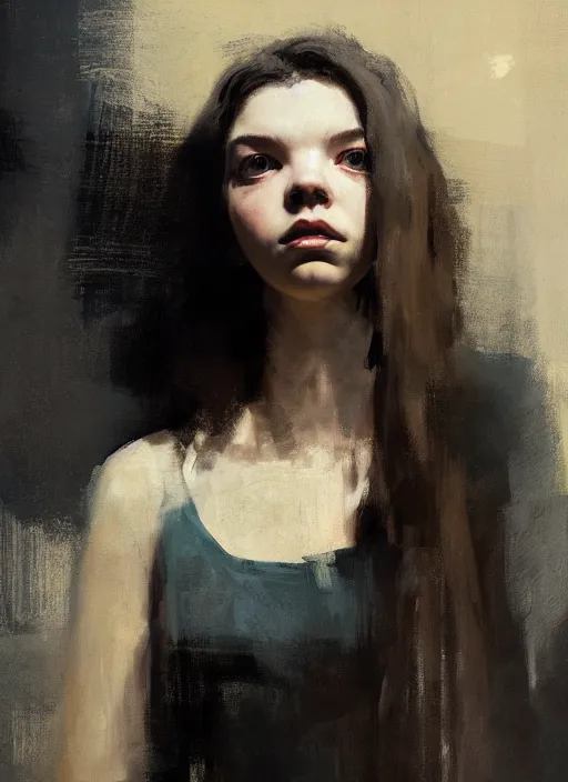 Image similar to portrait painting of anya taylor joy by jeremy mann, only one head single portrait