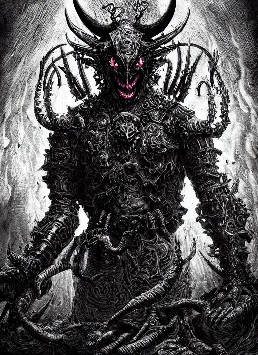 Prompt: the demon nebiros is supposedly the most valiant marquess of hell, and has nineteen legions of demons under his command, digital illustration in a mixed style of serhiy krykun and ken taylor, inspired by gustave dore, intricate, hyper detailed, stunning inking lines, 4 k, hd, award winning, photorealistic