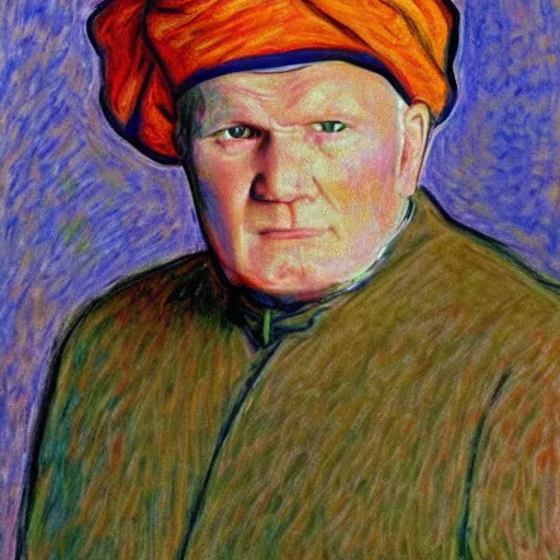 Image similar to portrait of john paul ii wearing piccolo's turban from dragon ball z by claude monet