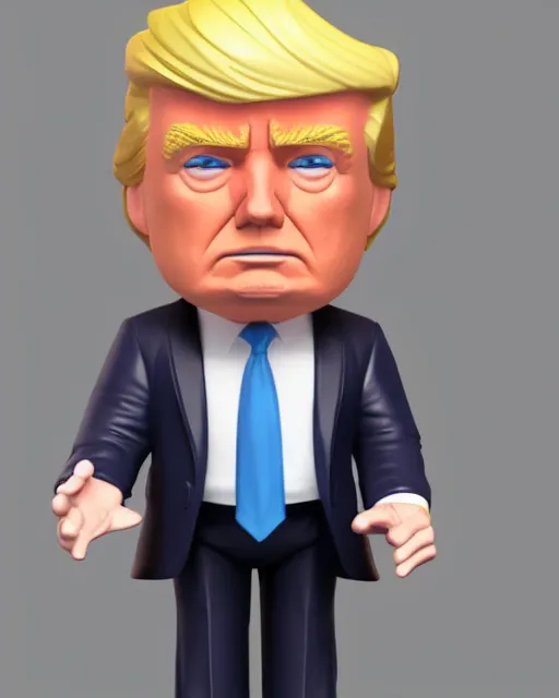 Image similar to full body 3d render of donald trump as a funko pop, studio lighting, white background, blender, trending on artstation, 8k, highly detailed