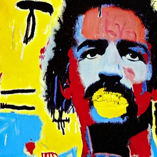 Prompt: frank zappa portrait painted by jean michel - basquiat