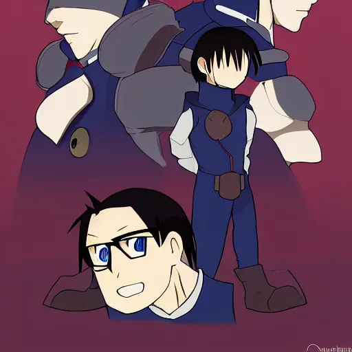 Image similar to vector drawing, full metal alchemist al and alphons