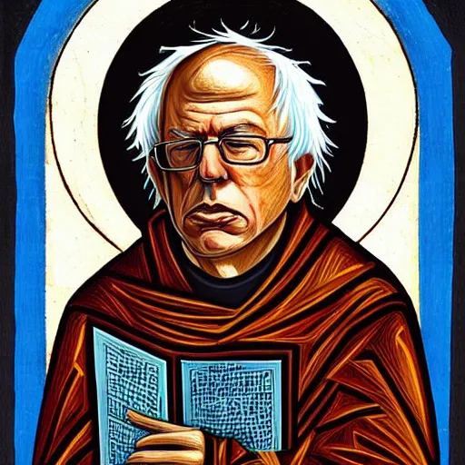 Image similar to Bernie Sanders, portrait, ancient byzantine, iconography, by Vadim Bolshakov