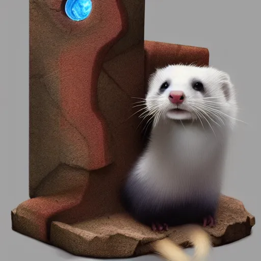 Image similar to A ferret is cuddling the time stone from Avengers, hyperdetailed, artstation, cgsociety, 8k