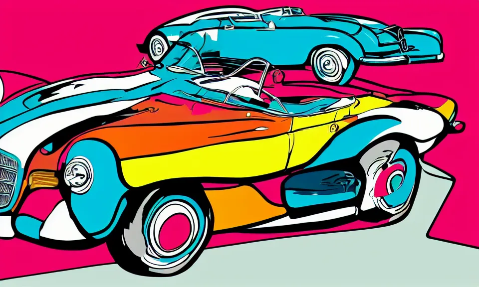 Image similar to pop art illustration of a mercedes car