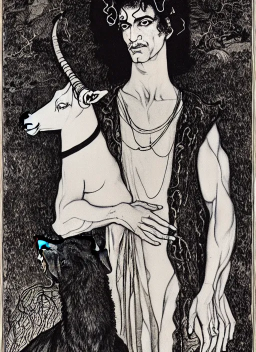 Image similar to prince and a goat, illustration by austin osman spare, high resolution