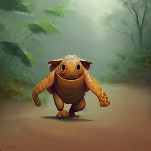 Image similar to Goro Fujita a portrait a cute tortoise walking happily through the jungle, painting by Goro Fujita, sharp focus, highly detailed, ArtStation