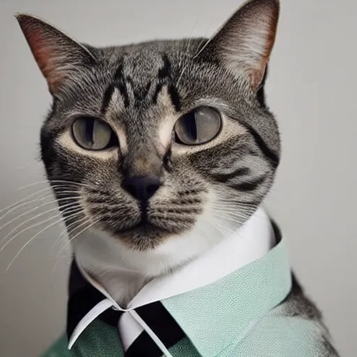 Prompt: photo of a cat wearing a buisness suit