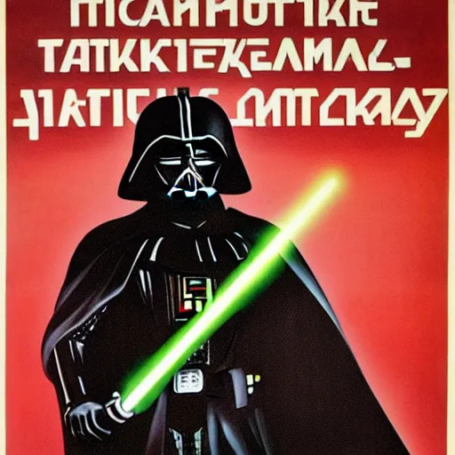Image similar to Soviet propaganda poster, Darth Vader in a factory