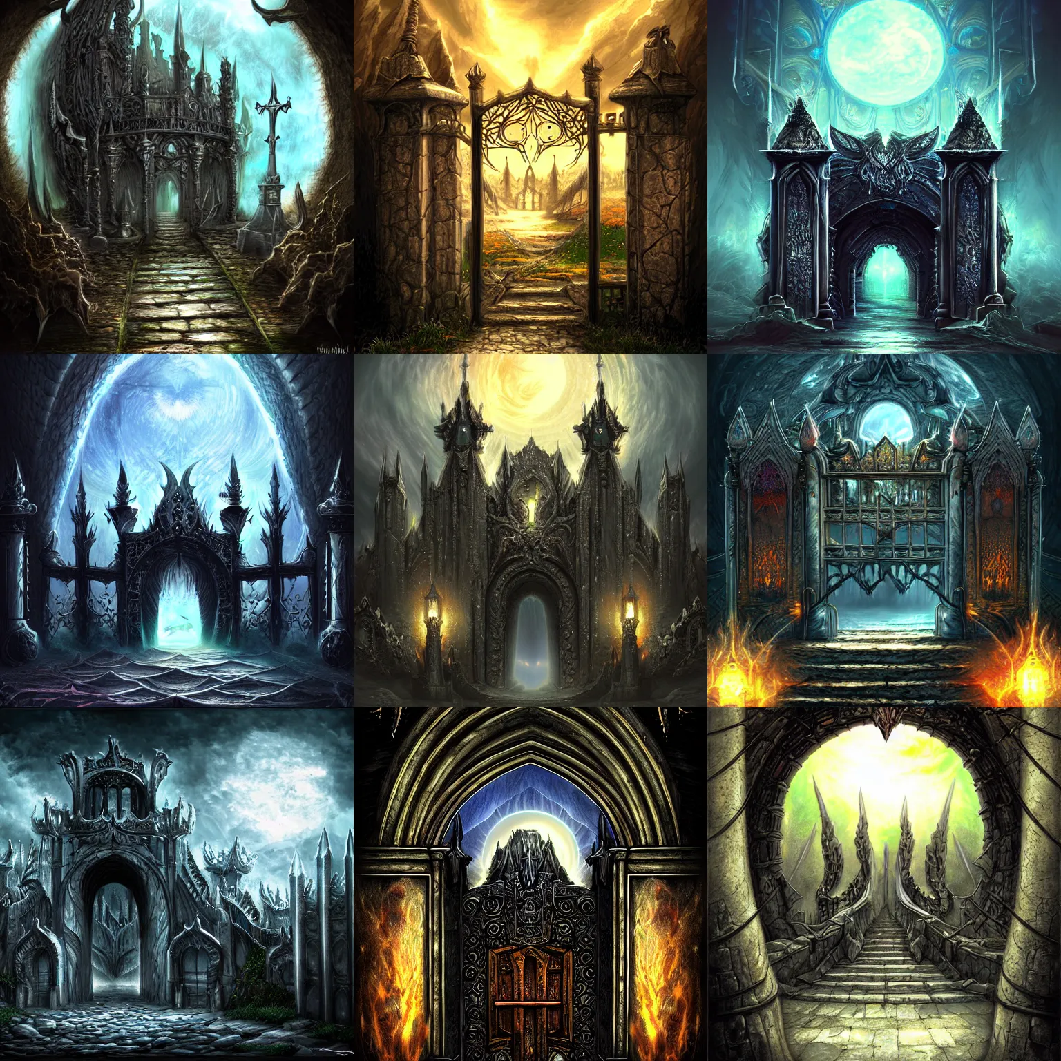 Prompt: The gate to the eternal kingdom of darkness, fantasy, digital art, HD, detailed.