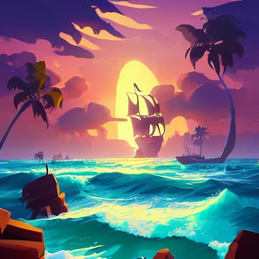 Image similar to painting treasure on sea of thieves game smooth median photoshop filter cutout vector, behance hd by jesper ejsing, by rhads, makoto shinkai and lois van baarle, ilya kuvshinov, rossdraws global illumination