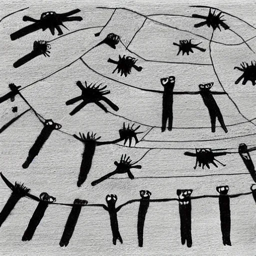 Image similar to minimalist children’s drawing of the end of the world., horror,