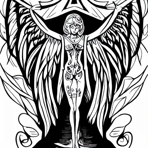 Image similar to biblically acurate angel, ophanim, thin linework, tattoo style, high resolution, lineart, vector, black and white image,