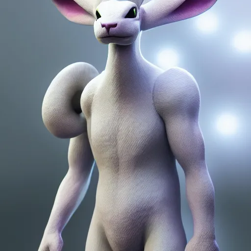 Image similar to photography of a realistic mewtwo animal, ultra detailed, 8 k, cinematic lighting, natural background, trending on artstation, pokemon