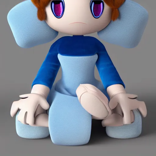 Image similar to cute fumo plush of a robot girl in a blue dress, velvet, vray