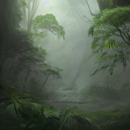 Prompt: Wild misty jungles, 8k, detailed, concept art, trending on artstation