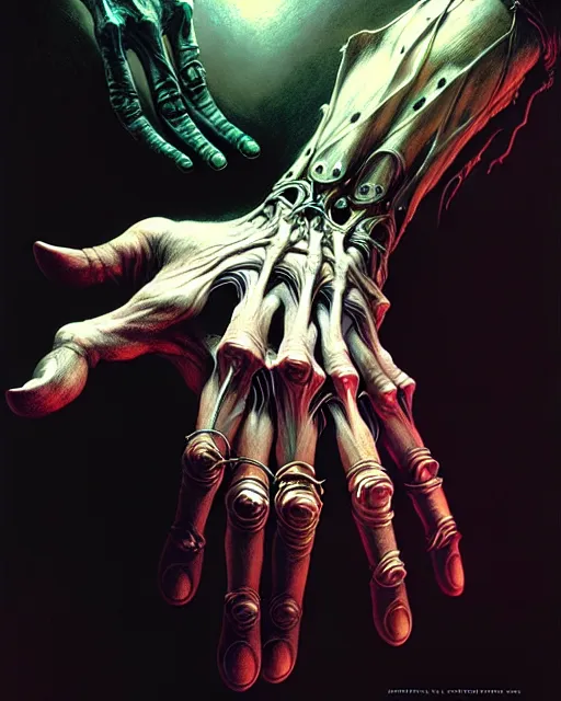 Image similar to human hand anatomy for artists fantasy character portrait, ultra realistic, cinematic, concept art, wide angle, intricate details, hologram, highly detailed by greg rutkowski, aaron horkey, gaston bussiere, craig mullins, simon bisley, arthur rackham