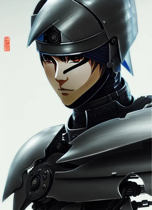 Image similar to a anime portrait of a cyborg ninja raiden, finely detailed features, closeup at the face, sharp focus, perfect art, warzone background, cinematic lighting, intricate, anime, illustration, artstation, trending on pixiv fanbox, painted by greg rutkowski, studio ghibli, yoji shinkawa, hayao miyazaki,