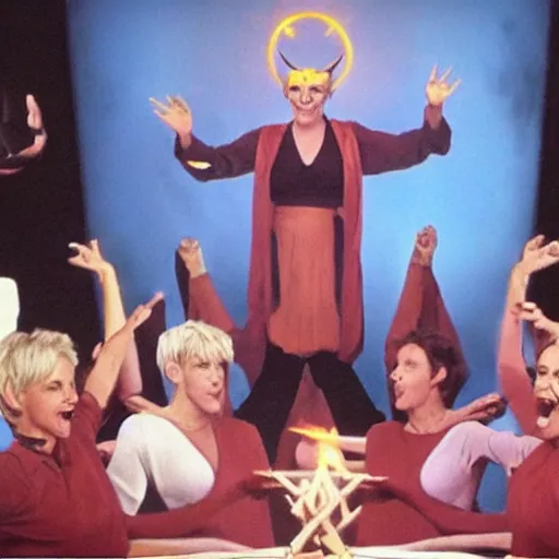 Prompt: the elen degeneres show satanic cult ritual