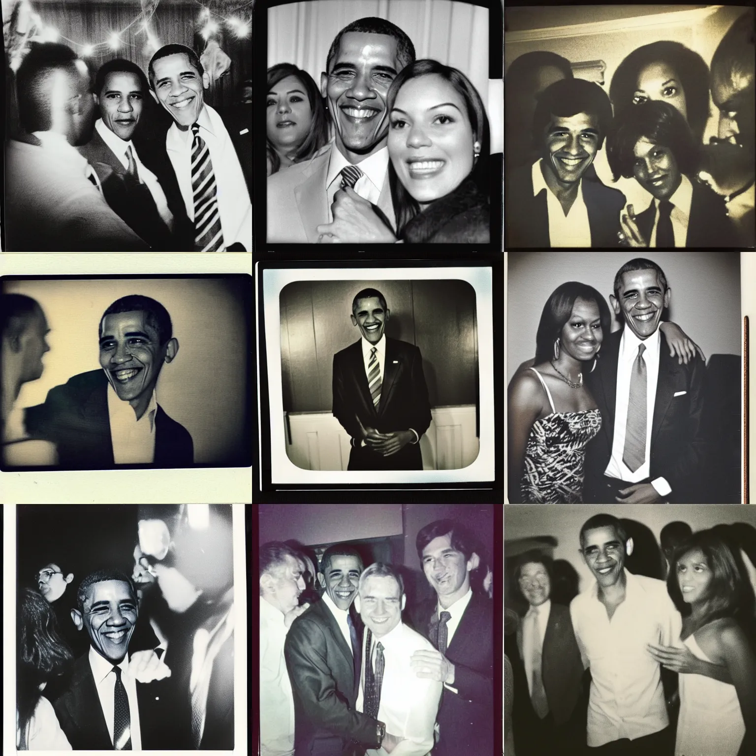 Prompt: 1970s Polaroid of Barack Obama during a party