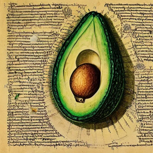 Image similar to a page from codex seraphinianus of blueprint of merging of emma watson with avocado