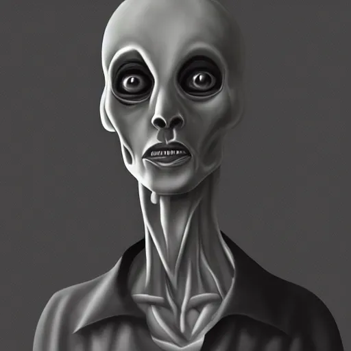 Image similar to alien grey, tall, very thin, terrifying, grimdark, photorealistic