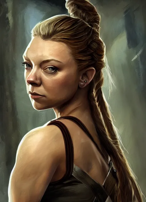 Image similar to a beautiful painting of Natalie Dormer as lara croft, detailed, trending on artstation, hd, masterpiece