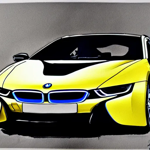 Image similar to bmw i 8, ink drawing