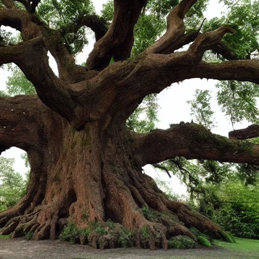 Image similar to a huge ancient oak in the style of studio ghibli