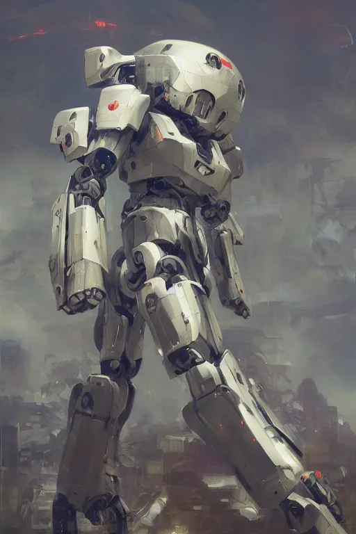 Image similar to robot mecha concept by yintion j - jiang geping, oil painting, concept sketches, rejected concepts, digital painting, highly detailed, artstation, sharp focus, illustration, concept art, ruan jia, charlie bowater, tom bagshaw, norman rockwell