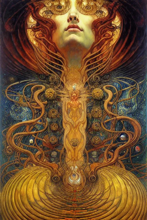 Image similar to Divine Chaos Engine by Karol Bak, Jean Delville, William Blake, Gustav Klimt, and Vincent Van Gogh, symbolist, visionary