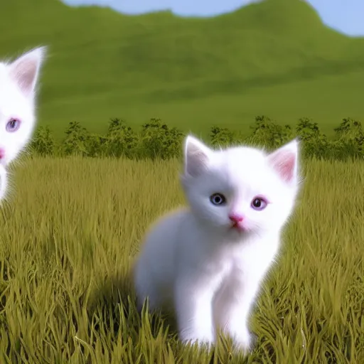 Prompt: white kitten in a field, unreal engine, detailed