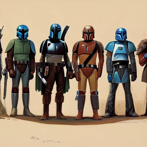 Image similar to Mandalorian concept art by Ralph McQuarrie