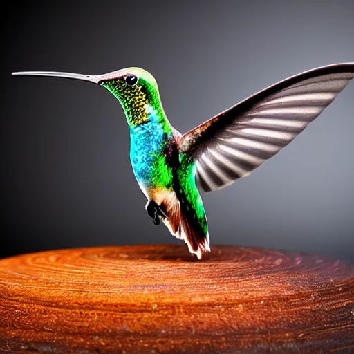 Image similar to realistic!!!! cybernetic!!!!!!!!!!!! Featherless hummingbird, studio lighting, dark background