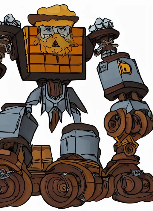 Image similar to A bearded pirate driving a giant wooden bipedal autobot transformer made out of pirate ship, mech suit, canons on arms, wooden mast for legs, sails, digital art